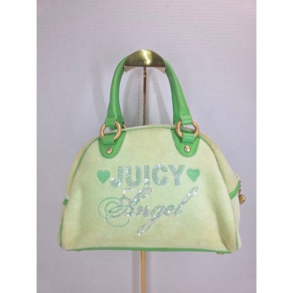 Juicy Couture Handbags - Rare Juicy Couture Vintage Velour Bowler Lime‎ Green Sequin Juicy Angel Y2K bag
